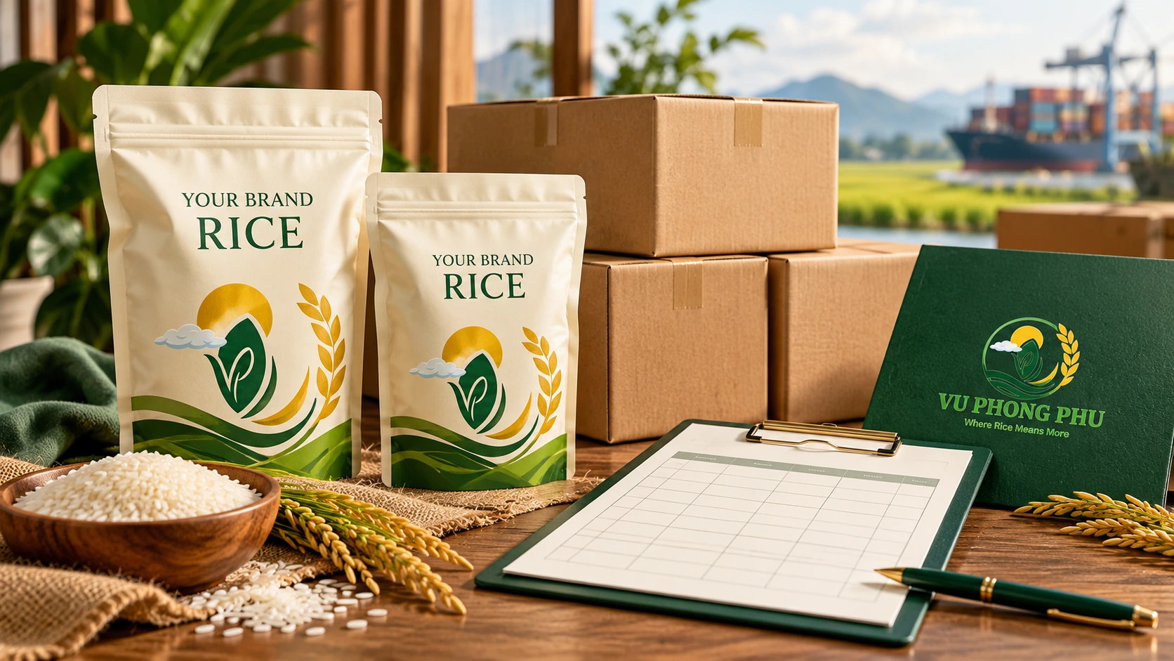 Vũ Phong Phú branded private label rice moq explained concept illustration