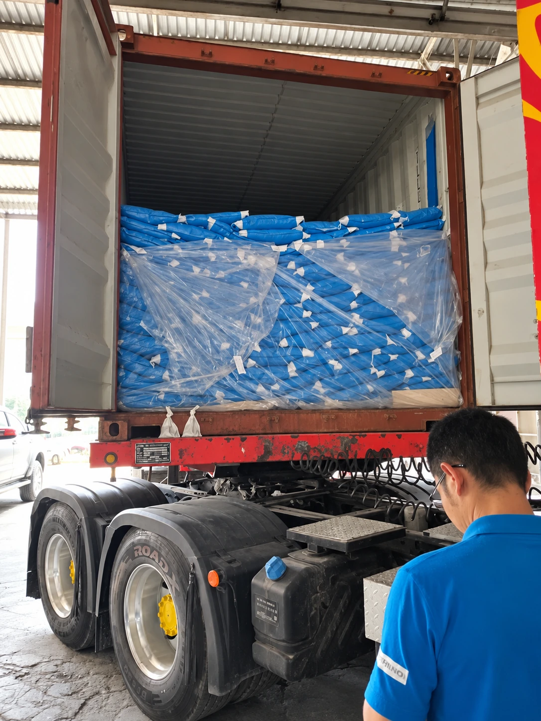 Packed rice in a shipping container