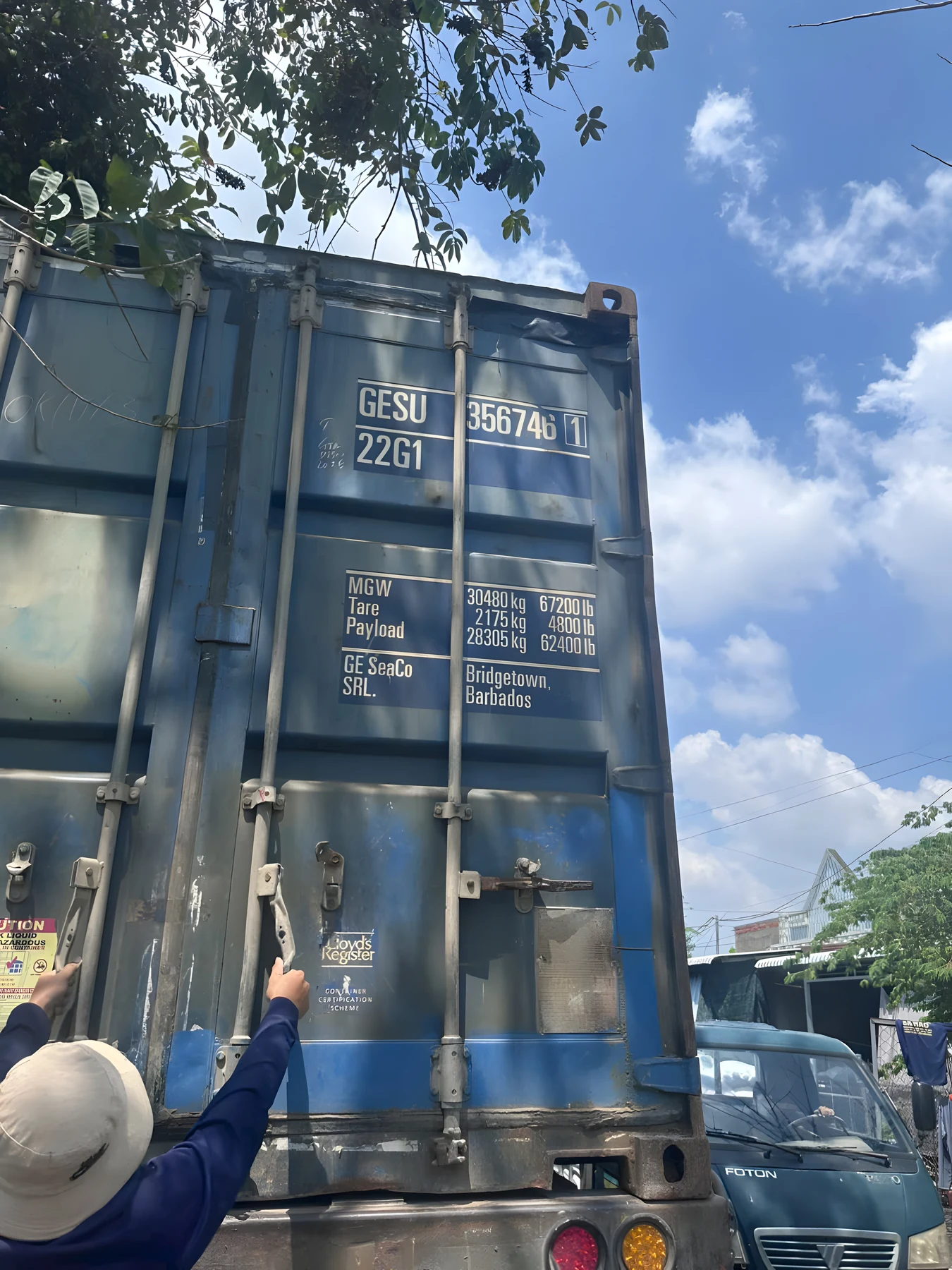 Container exterior from the supplied transport photographs. This does not identify a particular export order.