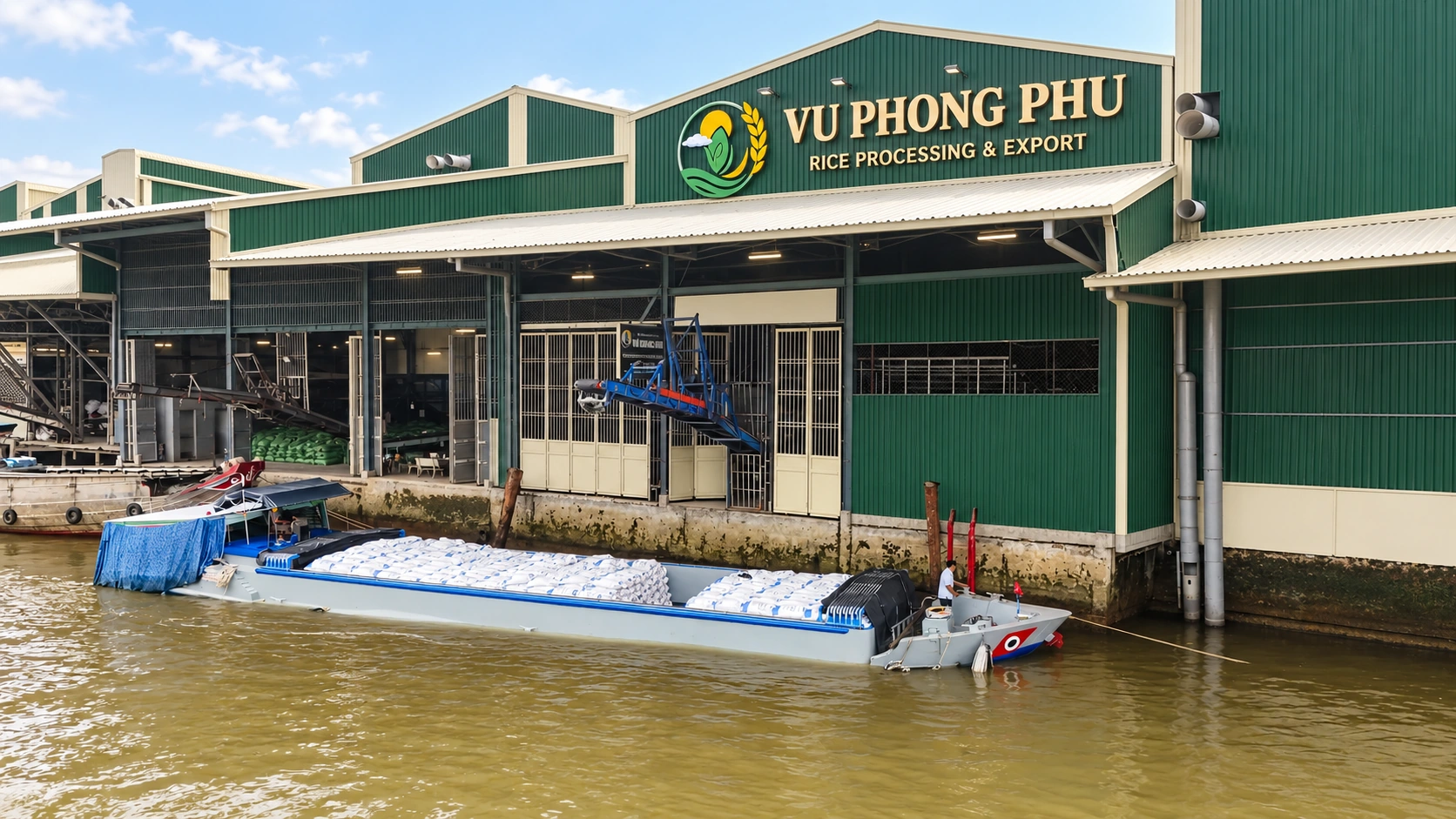 Barge alongside the Vũ Phong Phú riverside facility