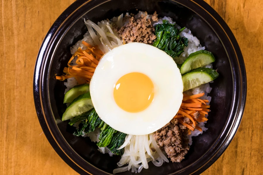 Japonica Bibimbap with Vegetables and Cooked Egg