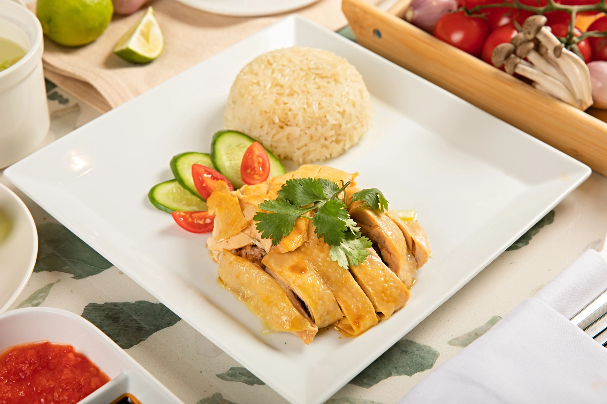 Hainanese-Style Chicken Rice for a Singapore Menu — serving inspiration