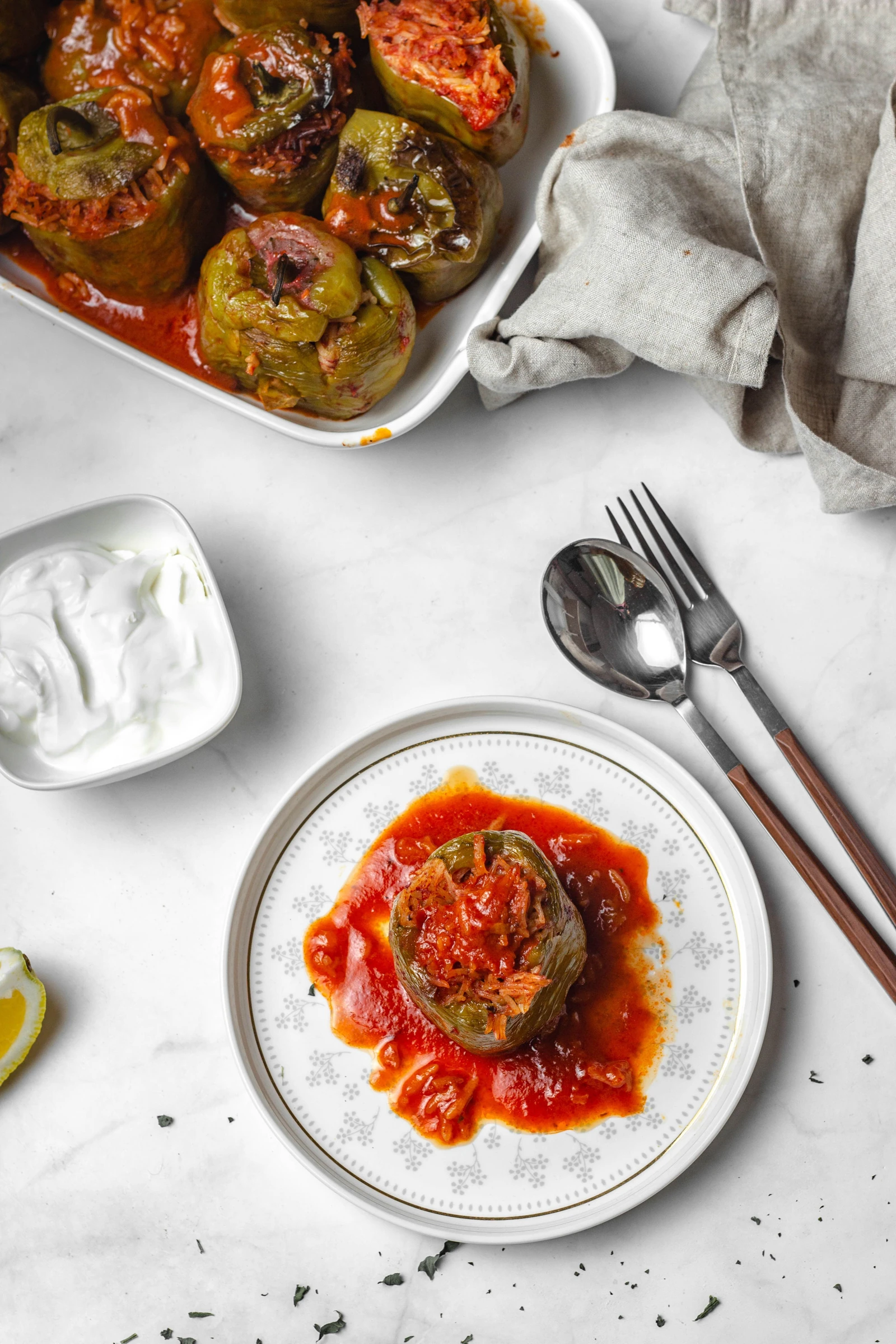 Mediterranean Rice-Stuffed Peppers in Tomato Sauce — serving inspiration