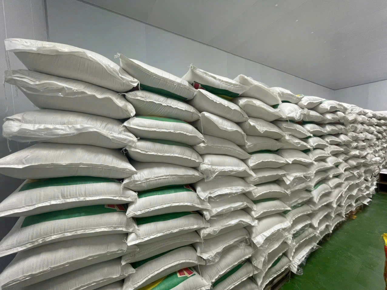 Stored rice sacks in the warehouse